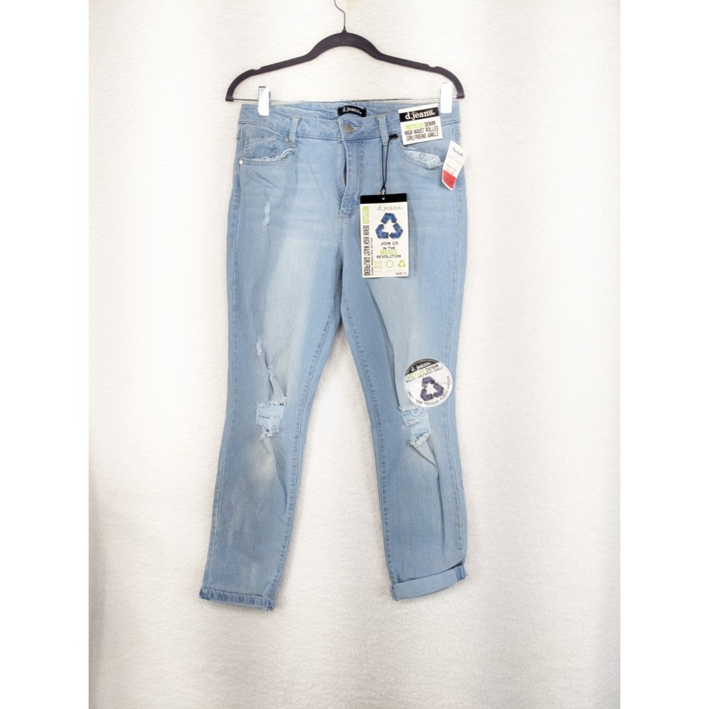 NWT d. Jean's Woman's Jeans High Waist Cuffed Girlfriend Ankle Distressed 12
